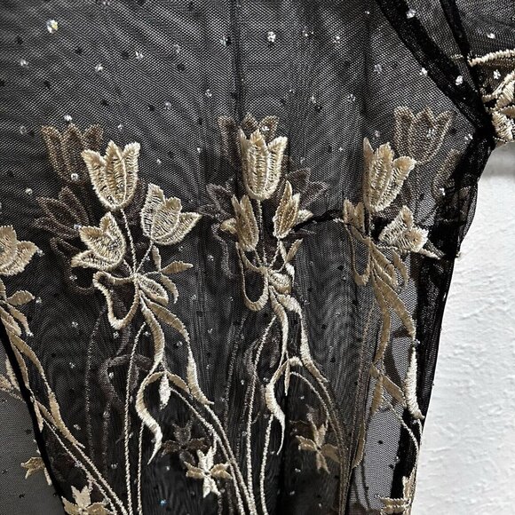 VTG 90s Vonda D’s Black Cream Floral Sheer Mesh Jacket Open Front Beaded Size L - Picture 4 of 12